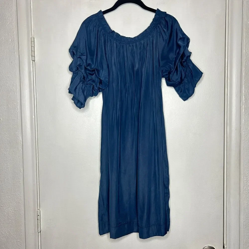 Mersea Blue Tulum Ruffle Dress Tie Waist Size Small - Picture 6 of 10